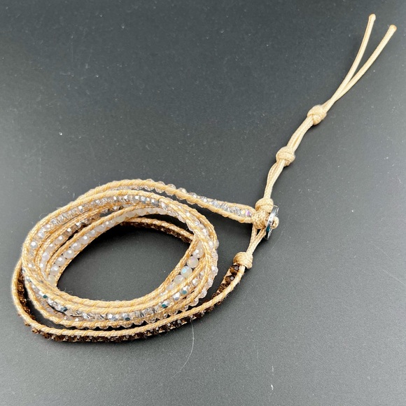 Victoria Emerson Beaded Wrap Bracelet Tri-Colored Crystals Sand Long 34”-37” - Picture 6 of 10